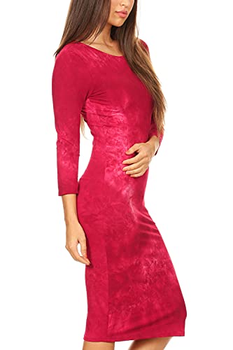 Image of ICONOFLASH Women's 3 /4 Sleeves Midi Bodycon Dress Crew Neck Fitted Dresses with Plus Size Options