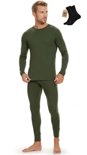 MERINNOVATION Merino Wool Base Layer Set for Men 100% Merino Wool Thermal Underwear Long Sleeve and...