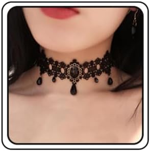 Kercisbeauty Black Lace Choker Gothic Necklace with Crystal for Women and Girls Halloween Party Custume Vintage Thick Choker