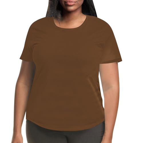 Mono de manga larga para mujer, color negro, camiseta de manga corta con cuello redondo para mujer, talla grande, cómoda y elegante para el día a día, color negro, café, XL