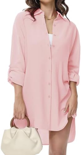 Tanmolo Damen Bluse Langarm Hemdbluse Lässige Longbluse | V-Ausschnitt, Langarmshirt, Knopfleiste, Krempelärmel, Lässiges Longshirt, Ideal zu Leggings