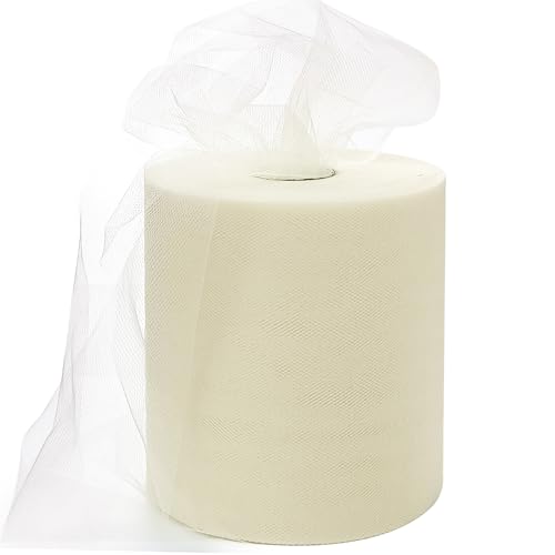 Rouleau de tulle GCVOPTON de 15,2 cm x 183 m, ruban de tulle en ivoire pour tutu DIY, jupe de mariage, décoration de baby shower, anniversaire, fête,...