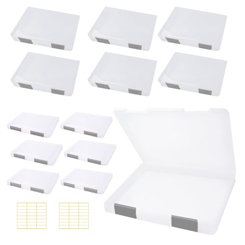 Olutacot 12 cajas de almacenamiento de plástico transparente A4 A5 con 48 etiquetas, organizador de archivos, funda de plástico de papel, protector de revistas con hebilla, suministros escolares de