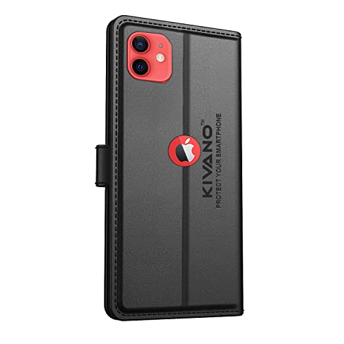 Image of Compatible with Apple iPhone 12 Flip Cover | Leather Finish | Inside Pockets & Inbuilt Stand | Shockproof Wallet Style Magnetic Closure Back Cover Case