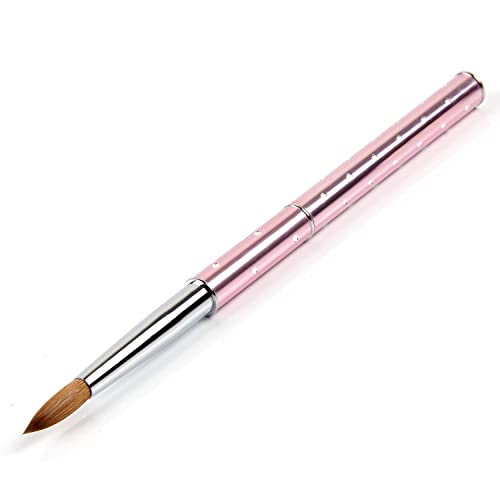 BQAN Acrylic Nail Brush for Acrylic Powder Liquid Manicure Pedicure (Size 12), 1PCS Kolinsky Acrylic Nail Brush Crimped With Diamond Dotting On Pink Metal Handle