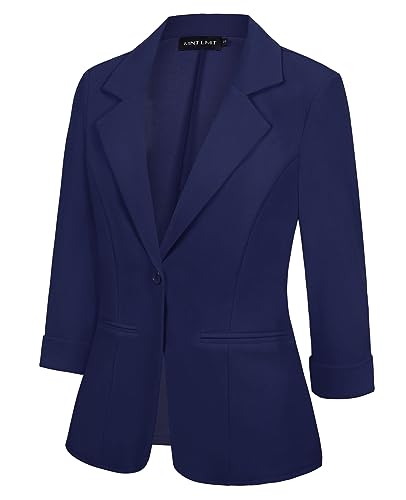 MINTLIMIT Womens Blazer Rolled 3/4 Sleeve Notched Lapel Business Work Jackets One Button Casual Blazers with Pockets2