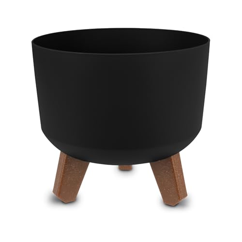 Spetebo Kunststoff Blumentopf auf Füßen schwarz - Ø 19 cm - Pflanztopf rund mit Wasserspeicher Boden - Garten Deko Übertopf Pflanzgefäß Blumenkasten