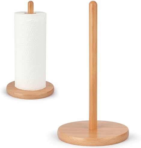 Wooden Paper Towel Holder for Standard & Jumbo Rolls, Natural Beech Wood Paper Towel Holder Countertop, Free Standing Paper Towel Holder for Kitchen (B074)