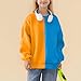 Girls Crewneck Sweatshirt Fashion Long Sleeve Color Block Basic Pullover Tops Kids Casual Going Out Loose Streetwear A- Blue