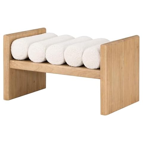 Best Master Furniture Torbjorn Contemporary 32" Wire Brushed Wood and Boucle Fabric Seat Vanity Bench, Natural Oak Cover