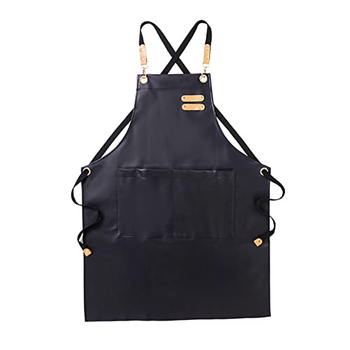 Tablier cuisine PU cuir noir DunLap avec poche et courroie réglable