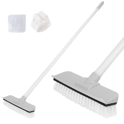 ASOUUNLD Cepillo de Limpieza de Suelo con Mango Largo, 2-en-1 Escoba de Limpieza de Baño de Cerdas Rígidas con Escobilla de Goma para Limpiar Azulejos, Cocina, Baño, Terraza, con Cepillo Limpia Juntas