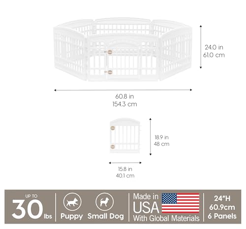 IRIS USA 24" 6-Panel Dog Playpen with Door, 61 x 61 x 24, Puppy Playpen, Dog Play Pen Indoors, Pet Fence, Puppies/Small Dogs, White - Image 4