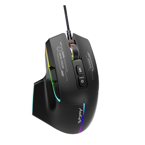 AooKoNi Wired Computer Mouse with 7 programmable Buttons, Adjustable DPI up to 7200, Ergonomic Design with LED Lighting.