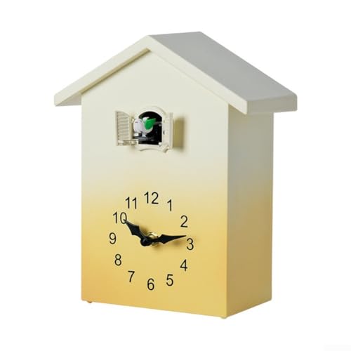 Moderno reloj de cuco para pared con sonido de timbre cada hora y volumen ajustable para decoración de sala de estar y dormitorio (amarillo)