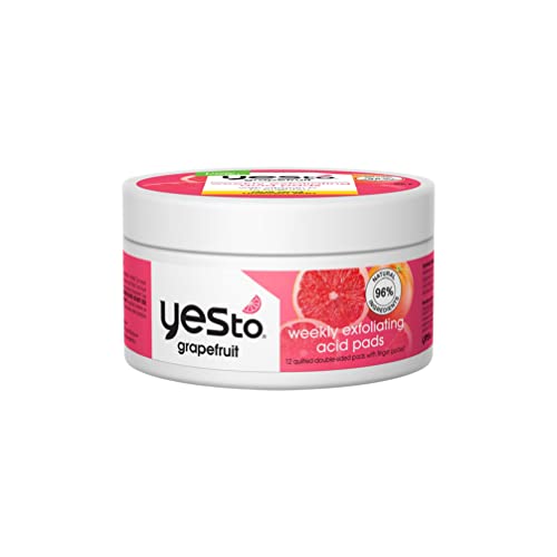 Yes To Grapefruit Weekly Acid Pads, Brightening & Exfoliating Treatment That Glows Skins, Improves Tone & Texture, With Antioxidants, AHAs & BHAs, Natural, Vegan & Cruelty Free, 12-Count