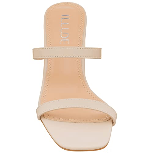 ILLUDE Women’s Block Heel Double Band Square Toe Heeled Sandal Slip On Mule - Lisa3