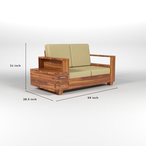 Image of Solid Sheesham Wood 2-Seater Sofa Set for Living Room - Elegant Wooden Sofa Chair with Drawer Storage Sofa Set for Home (Design 21)