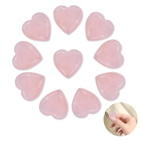 10 Pièces Rose Quartz Pierre Naturelle Kit, 2 cm Cristaux de Guérison, Pierres Précieuses en Forme de Cœur Amour, Cadeaux d'éNergie Spirituelle pour Femmes Reiki Divination Méditation Decoration
