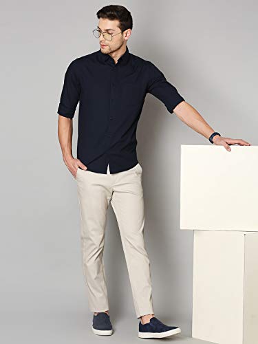 Image of Dennis Lingo Men Cotton Solid Slim Fit Casual Shirts