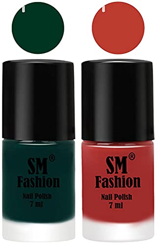 Image of Long Lasting Nail Polish | Nail Paint Combo 7 ml Each) - Set of 2 Dark Green-Dark Peach