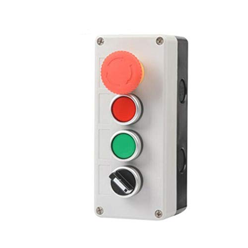 Estación de control de botón pulsador, 4 interruptores Interruptor de botón pulsador de hongo de parada/arranque (paquete de 1 - parada de emergencia + 2 autorretorno + interruptor giratorio)