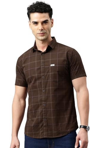 Majestic Man Men Comfort Slim Fit Checked Pure Cotton Half Sleeve...
