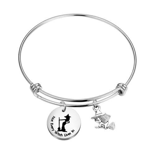 KUIYAI Halloween Witch Gift Not Every Witch Lives Bracelet Witch On Flying Broom Pendant Bangle Funny Halloween Jewelry
