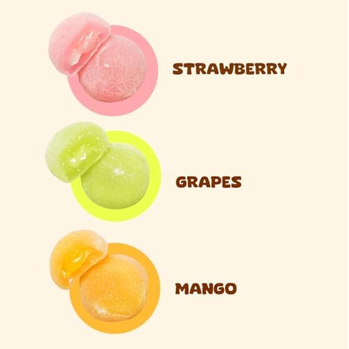 Japanese Mochi Fruit Rice Cakes Daifuku Sweet Dessert 19.3 Oz - 3 Variety Packs Strawberry Mango Grape Mochi Snack Bites Asian Snacks