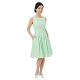 Tatyana Samantha 1960s Vintage Style A-Line Dress, Mint Green, Sleeveless with Bow, Pleated Circle...