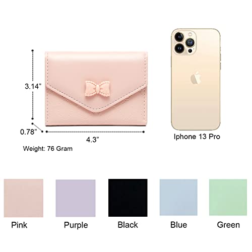 Cute Bow Embossed Wallet Small Wallet with Cash Credit Card Holder ID Window for Women Girls4