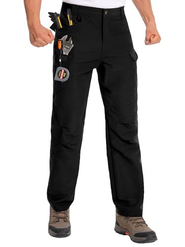 Holure Men‘s Tactical Pants Water Resistant Ripstop Cargo Pants Inseam 30'' Carpenter Utility Trousers with Tool Pockets Black 01-M