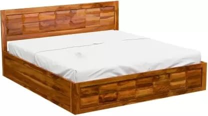 Image of Solid Wood Queen Box Bed (Finish Color - Walnut, Delivery Condition - DIY (Do-It-Yourself))