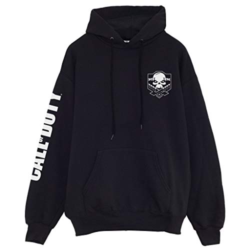 Call Of Duty Schädel-Logo-Brust-Print Damen Boyfriend Fit Hoodie Schwarz L | Der Spieler X-Box PS4 PS5 Schalter lose Baggy Maxi-Kapuzenoberteil,