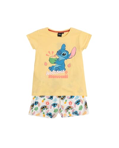 Disney Pijama Niña Verano 100% Algodón - Pijama Manga Corta Tropical Stitch para Niña – Pantalón Largo con Cinturilla Ajustable Estampado – Tejido SUA
