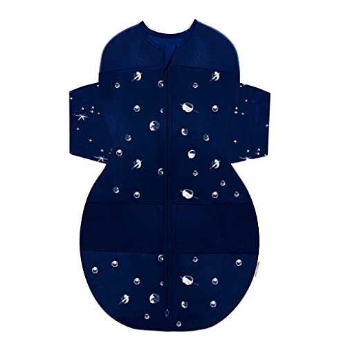 Image of Happiest Baby SNOO Sleep Sack - 100% Organic Cotton Baby Swaddle Blanket - Doctor Designed Promotes Healthy Hip Development (Midnight Planets, Small)