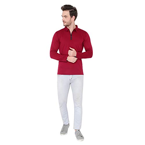 Image of Men's Cotton Blend Full Sleeve Zip Neck Polo T-Shirt (Pack of 1)