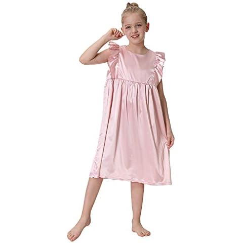 Girl's Nightgowns Silk Satin Pajamas Sleepwear Nightdress Cute Short Sleeves for Littlr Girls Summer Toddler 3-12Y Cover