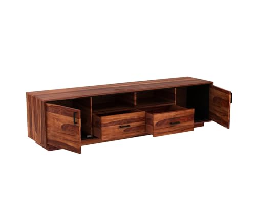 Image of Solid Sheesham Wood TV Unit for Living Room | TV Stand | TV Cabinet with Storage for Living Room and Hotel Furniture (Honey Finish-02)