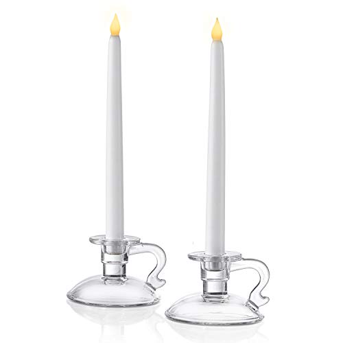 Glass Candle Holder For Candlesticks - Set Of 2, Chamberstick Style With Handle, 4 Inch, Modern Farmhouse Design, Clear Glass, Wedding Centerpiece Or Vintage Christmas Decor #TOP2