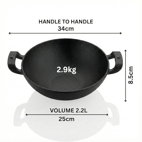 Image of Human Hydro Cast Iron Kadai /Kadhai 25cm (2.2L) Deep Wok | Naturally Non-Stick When Seasoned | Gas & Induction Compatible | Silicone Handles | Deliq Series