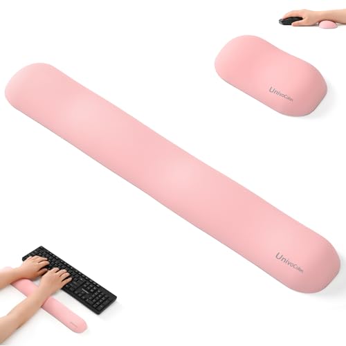 Image of UnivoColors Design-Wave Set of Wrist Rest,Artificial Sheepskin+Memory Foam+Ergonomic+Anti-Slip Gel, Resilience Support During Work and Gaming,Keyboard Accessory,Pink