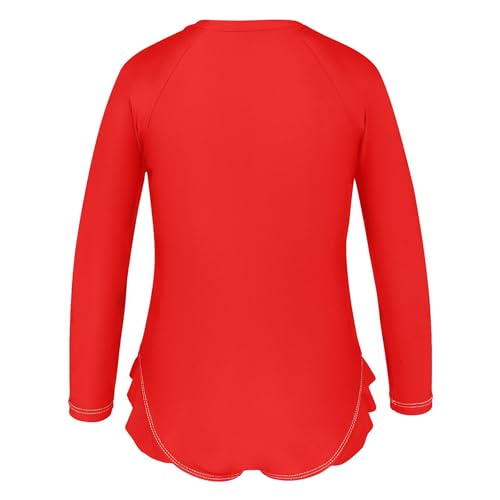 Red Girls Long Sleeve Rashguard Swimsuit UV Protection One-Piece Swimwear Bathing Suit Red3