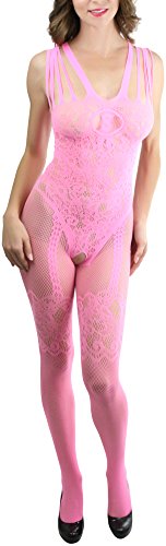Image of ToBeInStyle Women's Bodystocking Crotchless Peek-A-Boo Fishnet Lace Bodysuit