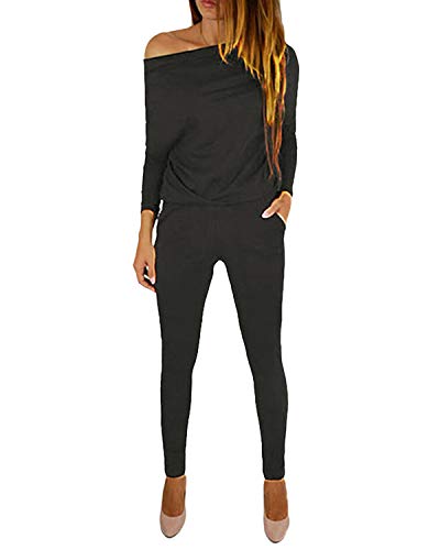 YOINS Donna Tuta Elegante Tutina Inverno a Vita Alta Pantaloni Siamesi Salopette a Manica Lunga Monopezzi e Tutine Pantaloni Larghi da Donna con Cintura Jumpsuit Dark Blue-01 M