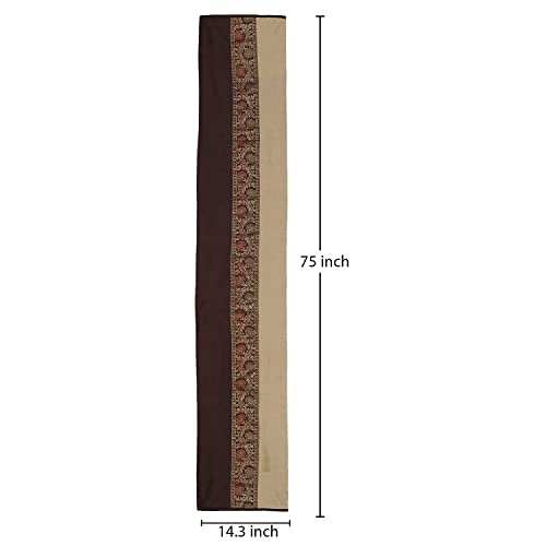 Image of E-EZRA Banarsi Brocade Jacquard & Satin Silk Center Table Runner Coffee Brown Long Ethnic Table Home Decor Floral Traditional Dining Table Cloth Runner Up | 72 By 14 Inches