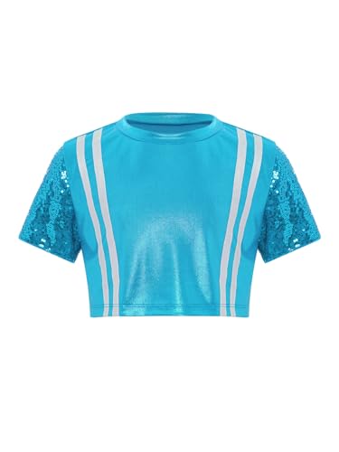 Kids Girls 3-Piece Gymnastics Dance Set Shiny Sequin Crop Top Vest & Shorts for Performance3