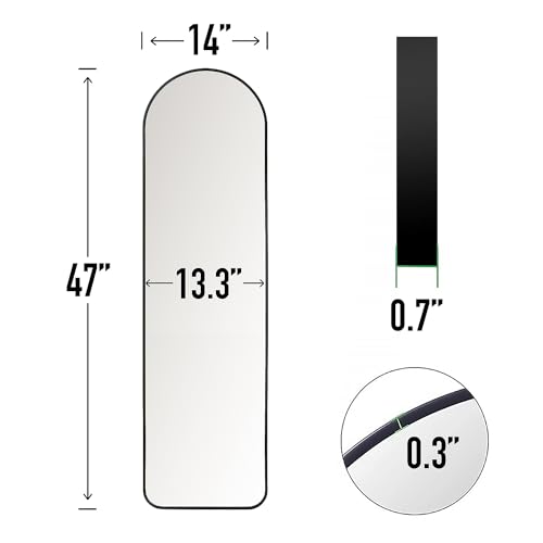 Finewf 47X14 Mirror Full Body Length Door Hanging/Rope Hang/Wall Mounted Metal Frame Arch Mirrors For Bedroom Entryway Dressing Living Room 47 14 Inch Black thumb #1