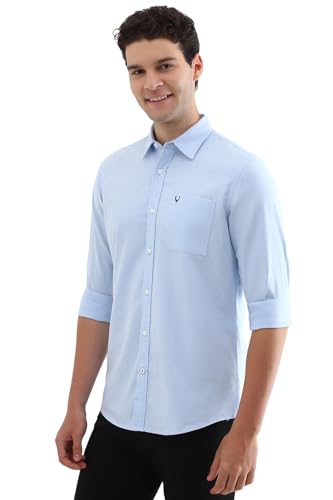 Image of Allen Solly Men Blue Custom Fit Solid Full Sleeves Casual Shirts