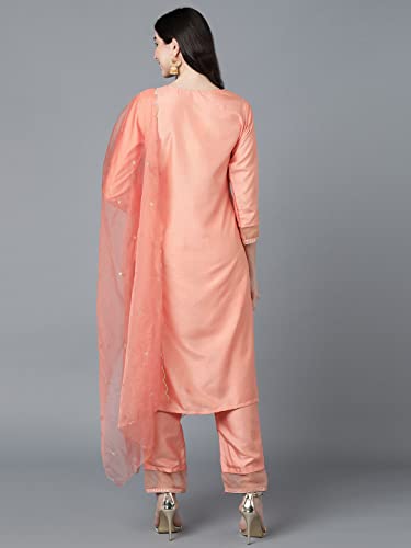 Image of Vaamsi Women's Poly Silk Solid Yoke Design Straight Kurta Set With Dupatta